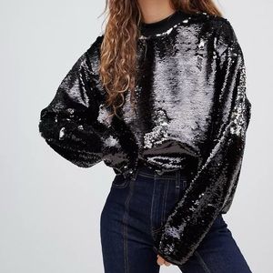 Weekday Sequins Sweatshirt Crewneck in Black/Silver